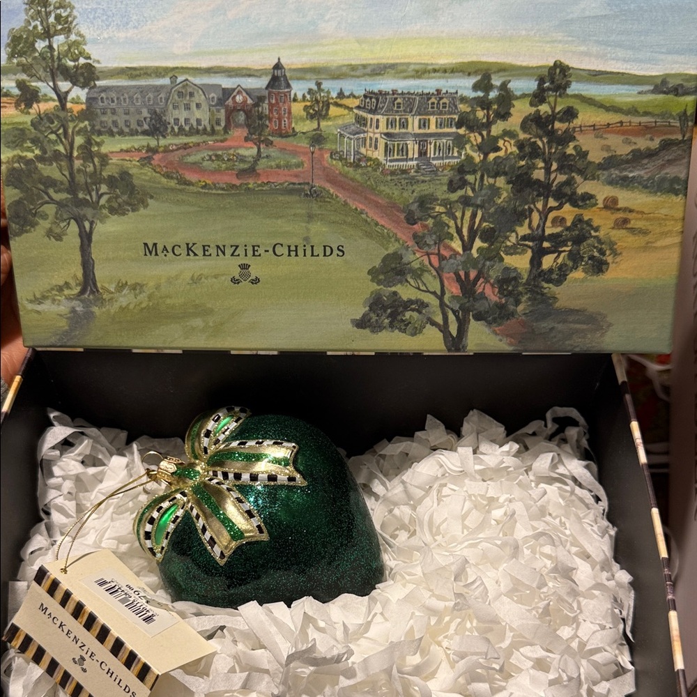 MacKenzie-Childs Emerald Green Ornament with Gold and Silver Details